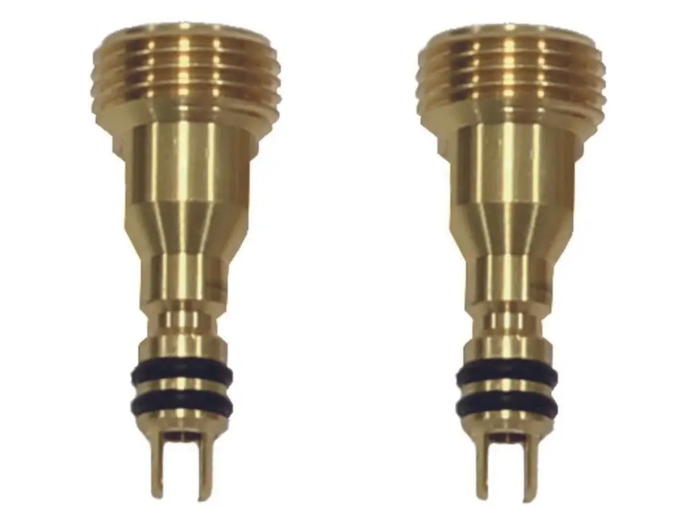 Anschlussadapter aus Messing mit doppelter Dichtung, kompatibel mit Vaillant Wassersteckdosen. Zeigt Gewinde und zwei Dichtungsringen.